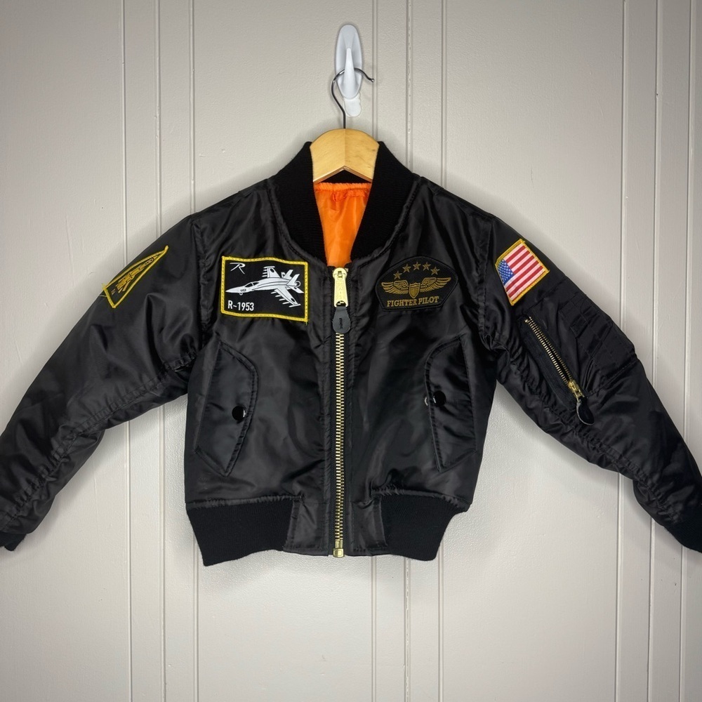 Kids Fighter Pilot Black Jacket-reversible - Picture 2 of 12